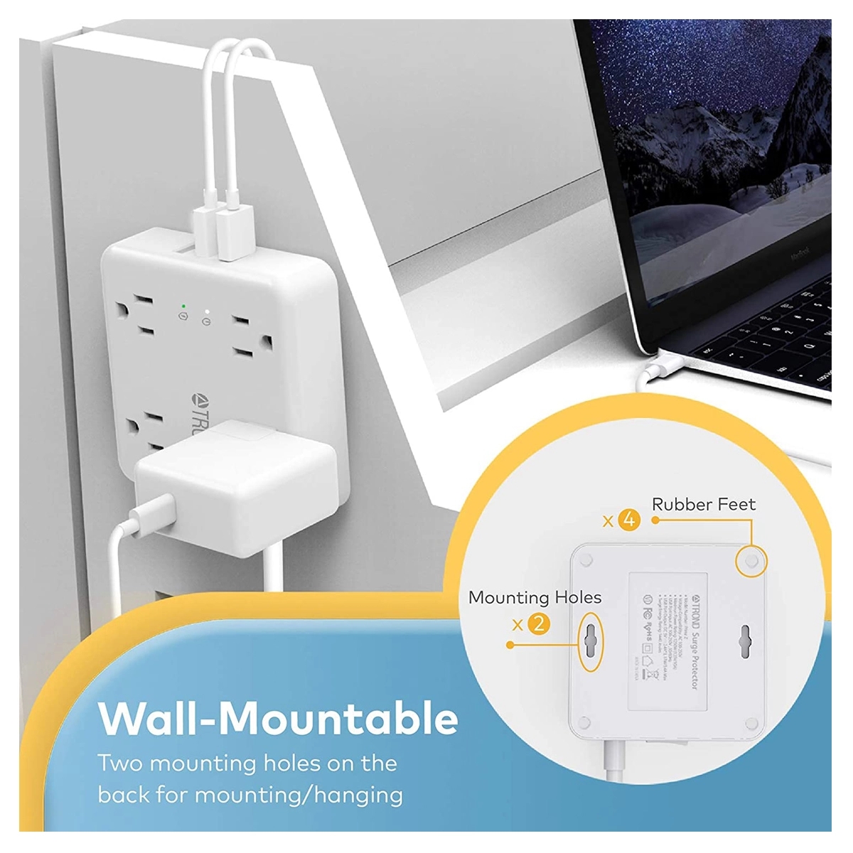 Power Strip with USB Surge Protector Flat Plug 2