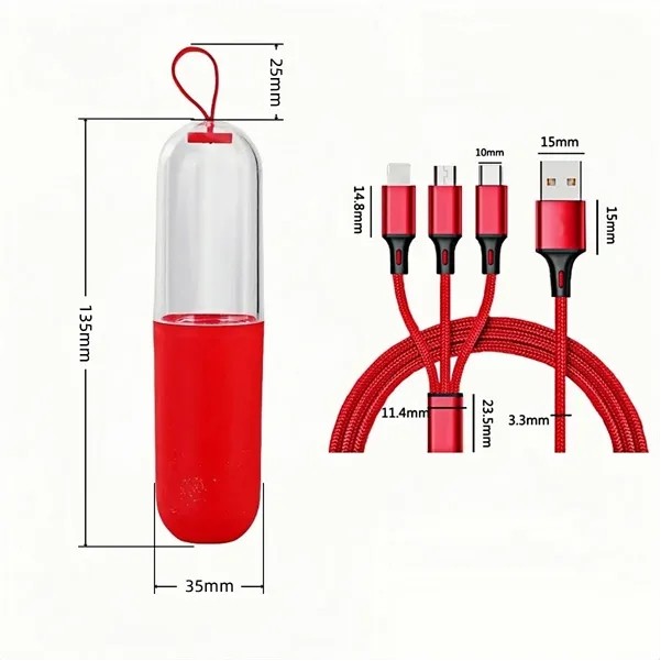 3" 1 Fast Charging Cable In Capsule Case With Key Loop 2