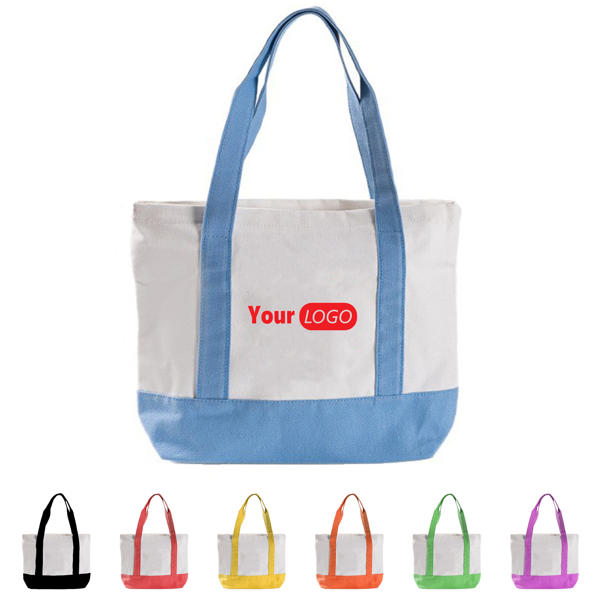 Cotton Color-Block Tote Bag 12oz, custom tote bag with logo imprint 2