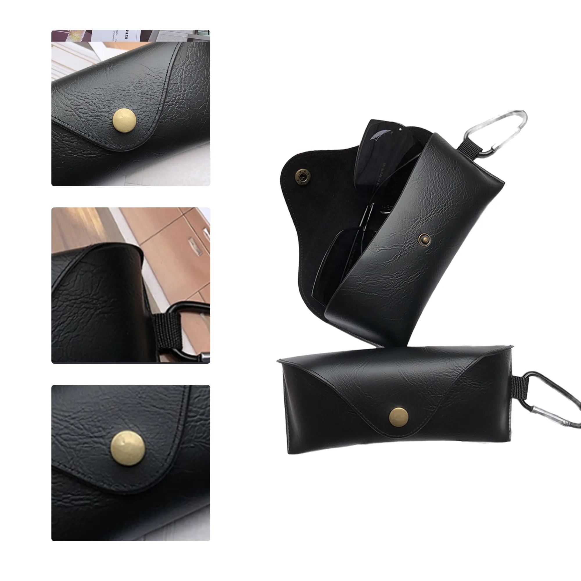 MOQ50 Hook Leather Glasses Case with Snap Button 2