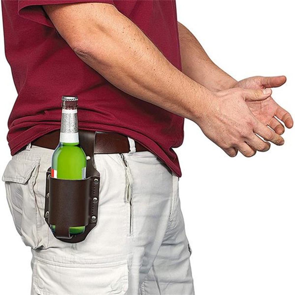 Classic Beer Holster Leather Pu Belt Brown Black 4