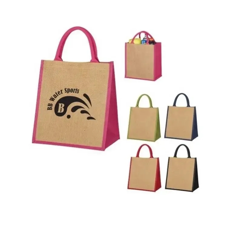 Laminated Jute Bags & Colored Sides and Handles W/ Gusset, custom tote bag with logo imprint 2