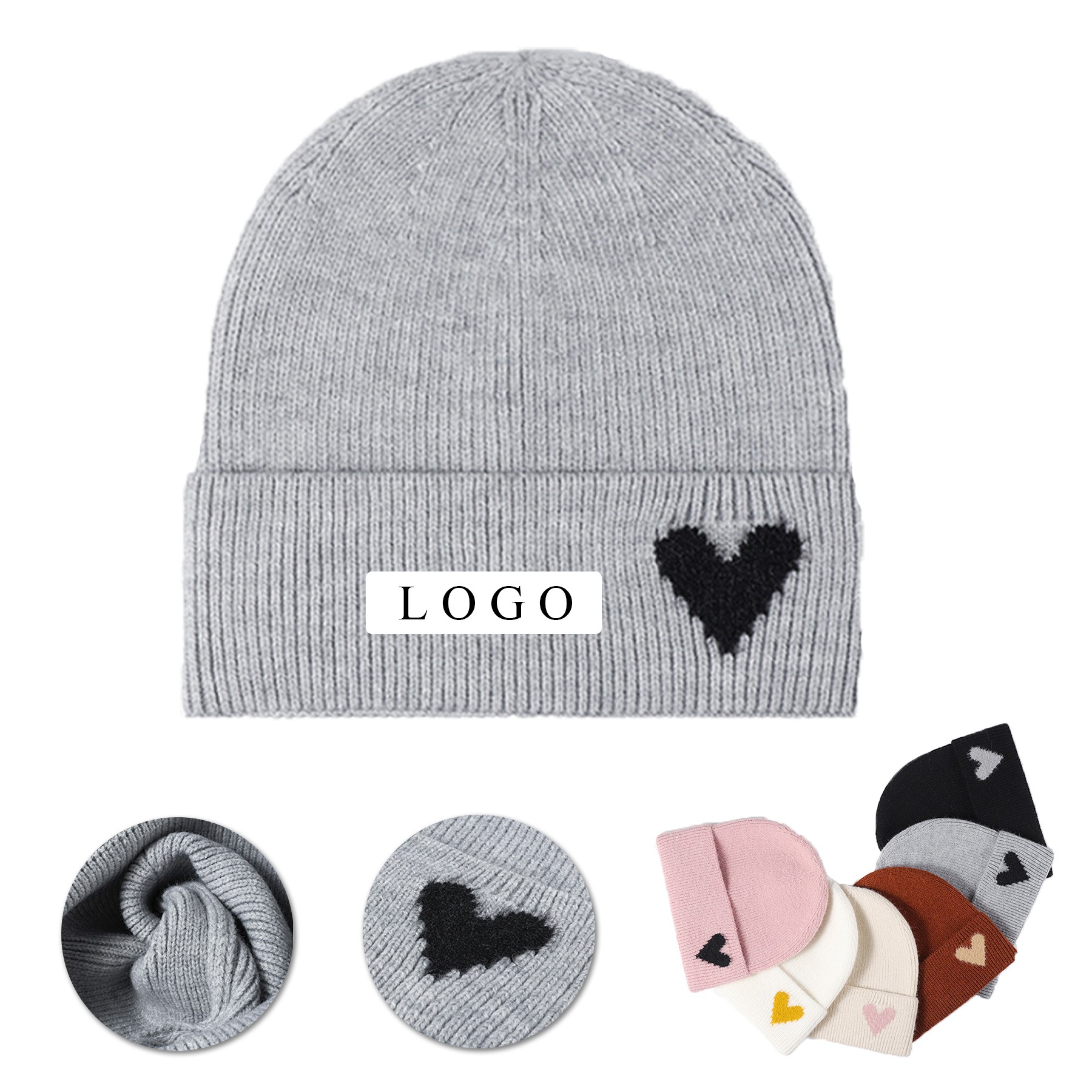 Love Heart Embroidery Knitted Beanie