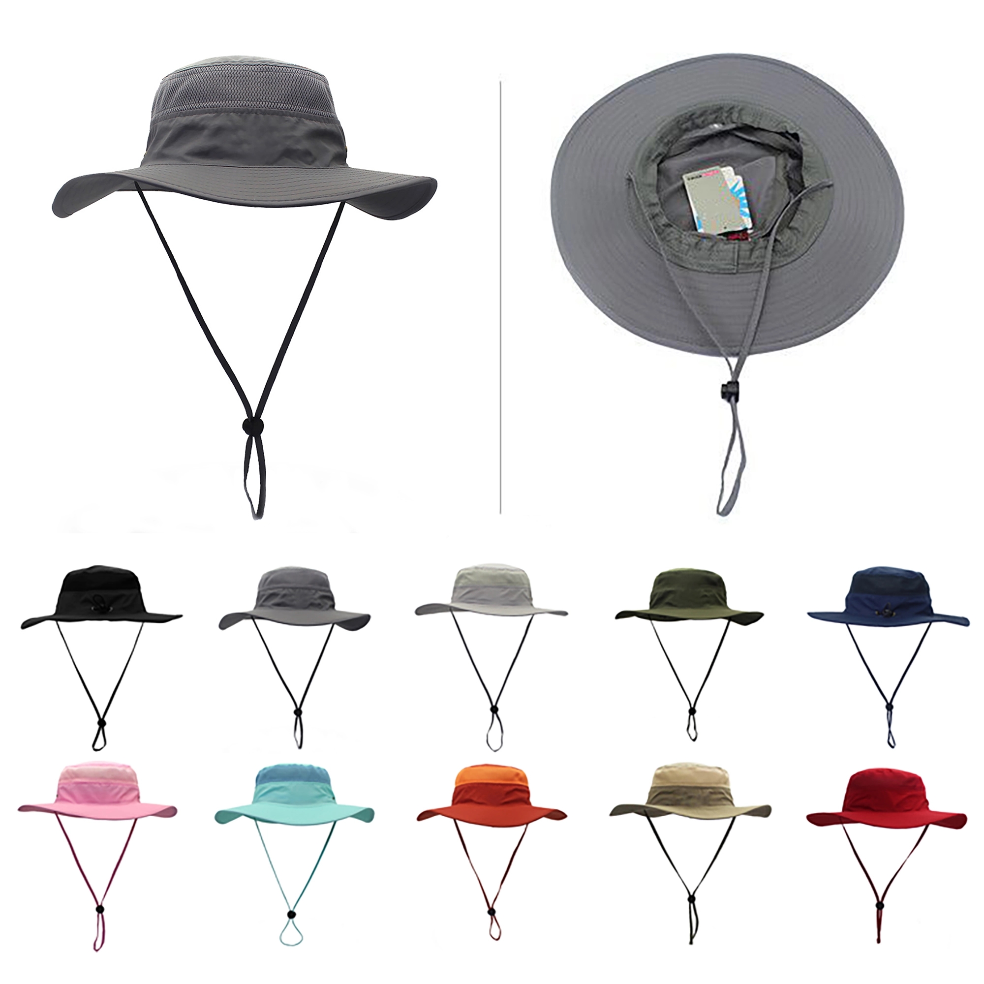 MOQ 50pcs Wide Brim UV Protection Sun Bucket Hat 23" Unisex 11