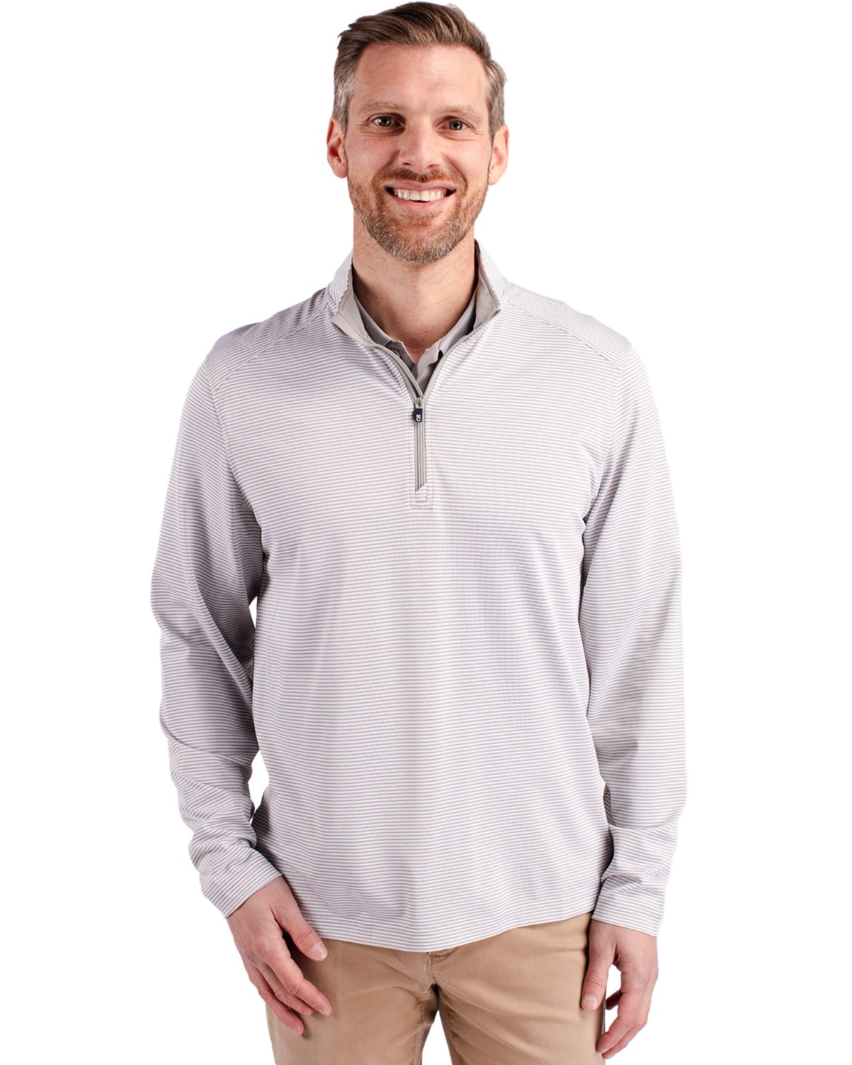 Cutter & Buck Virtue Recycled Micro Stripe Featherlight Pique Mens Quarter Zip Pullover 51