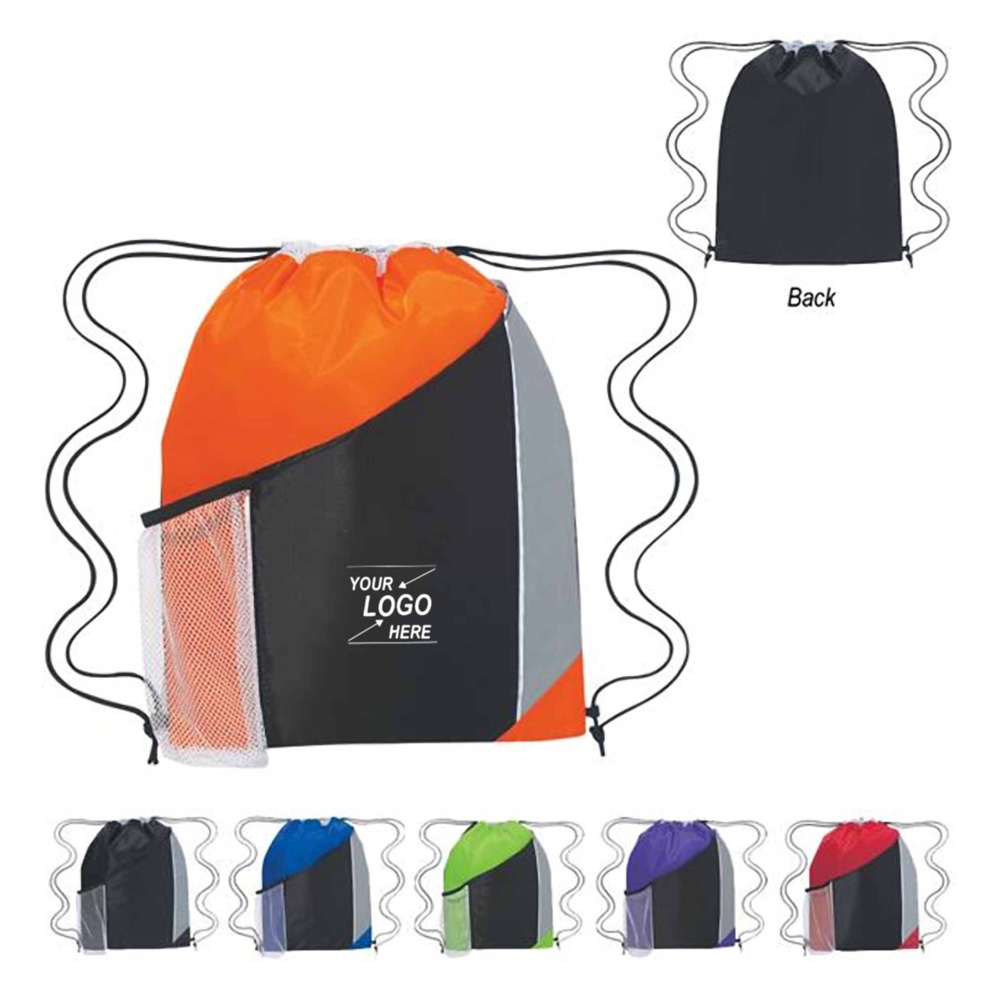 Polyester Drawstring Bag with Side Mesh Pocket 2