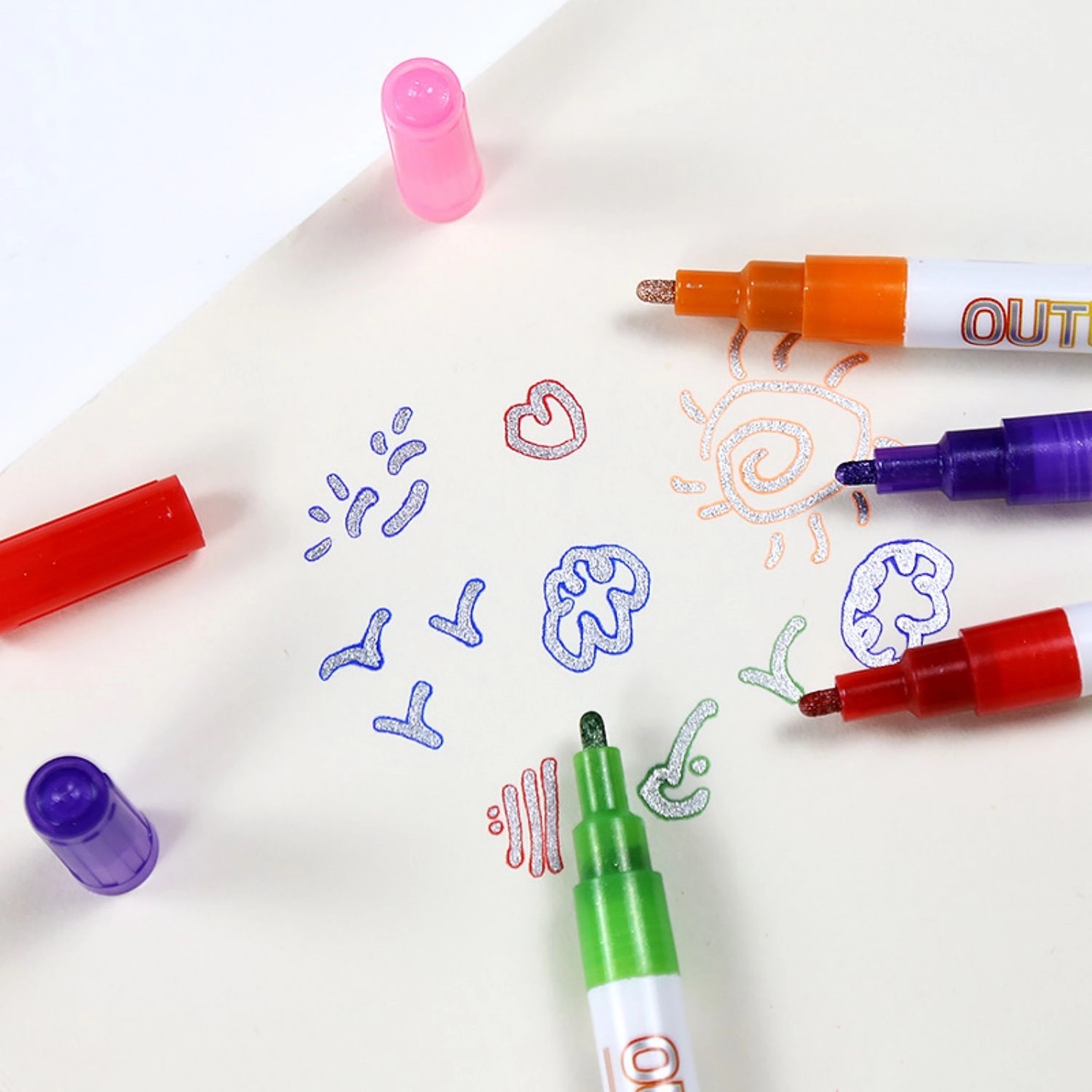 12 Colors Double Line Metallic Markers Outline Metal Pens 4