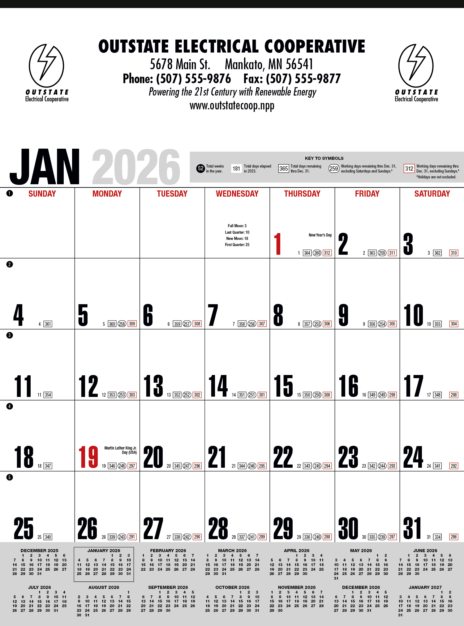 HotLine® Products Yearly Record® Gray with Red Calendar 4