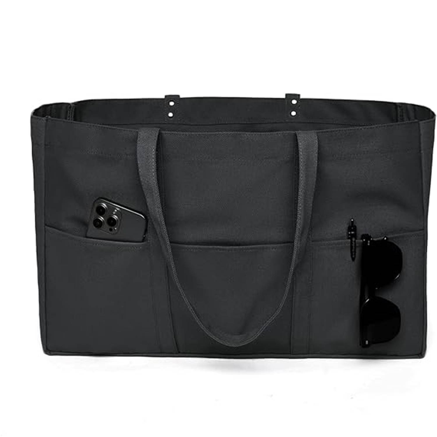 Large Capacity Canvas Tote Bag w/ Pocket for Work Travel, custom tote bag with logo imprint 7