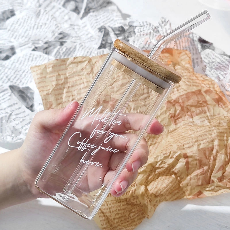 Custom 13.5 OZ  Square Drinking Glasses with Straws 8