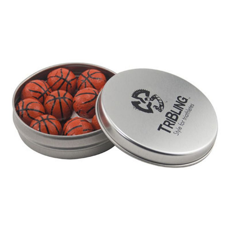 Round Tin with Chocolate Basketballs 1