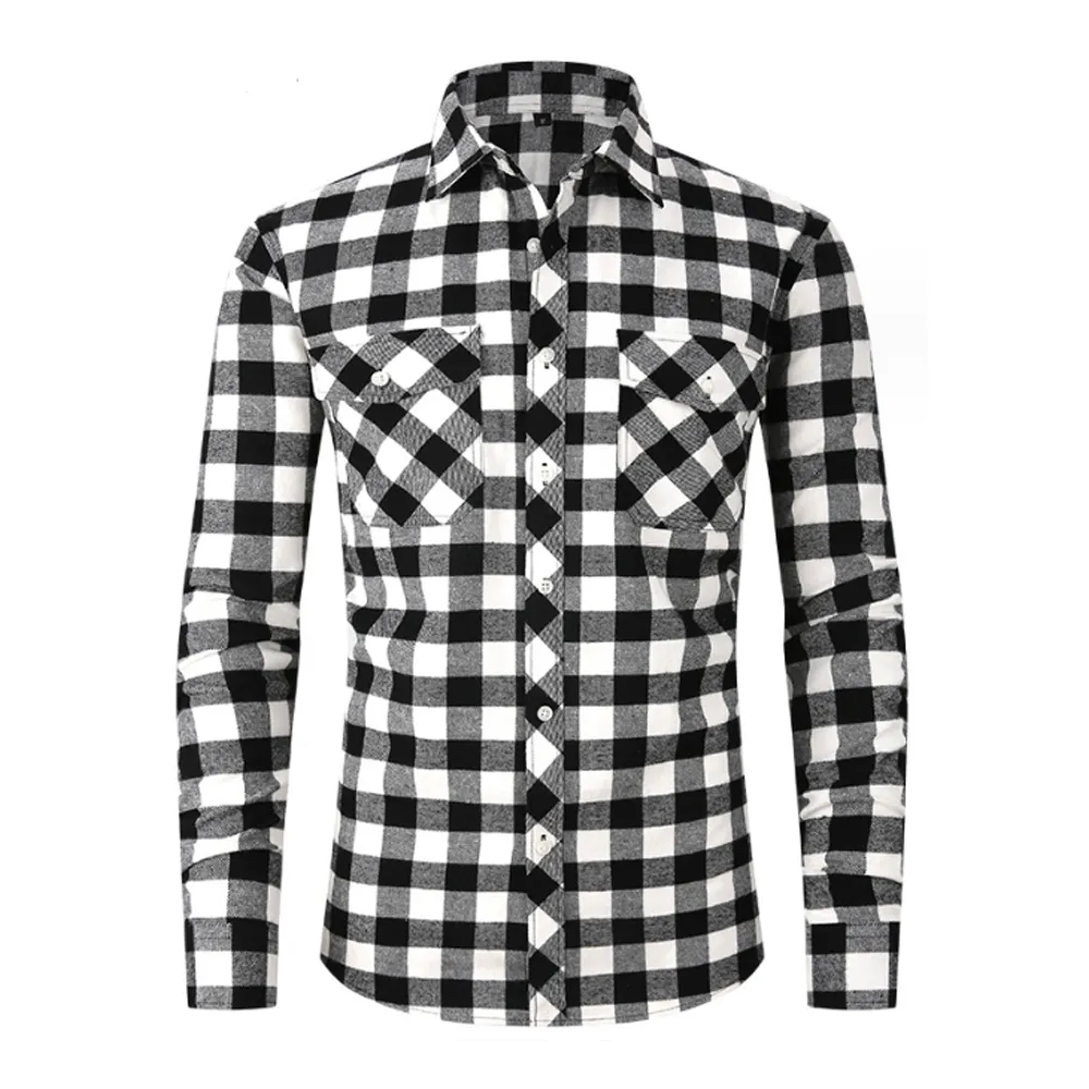 Brushed Plaid Shirt Long Sleeves Double Pockets 11