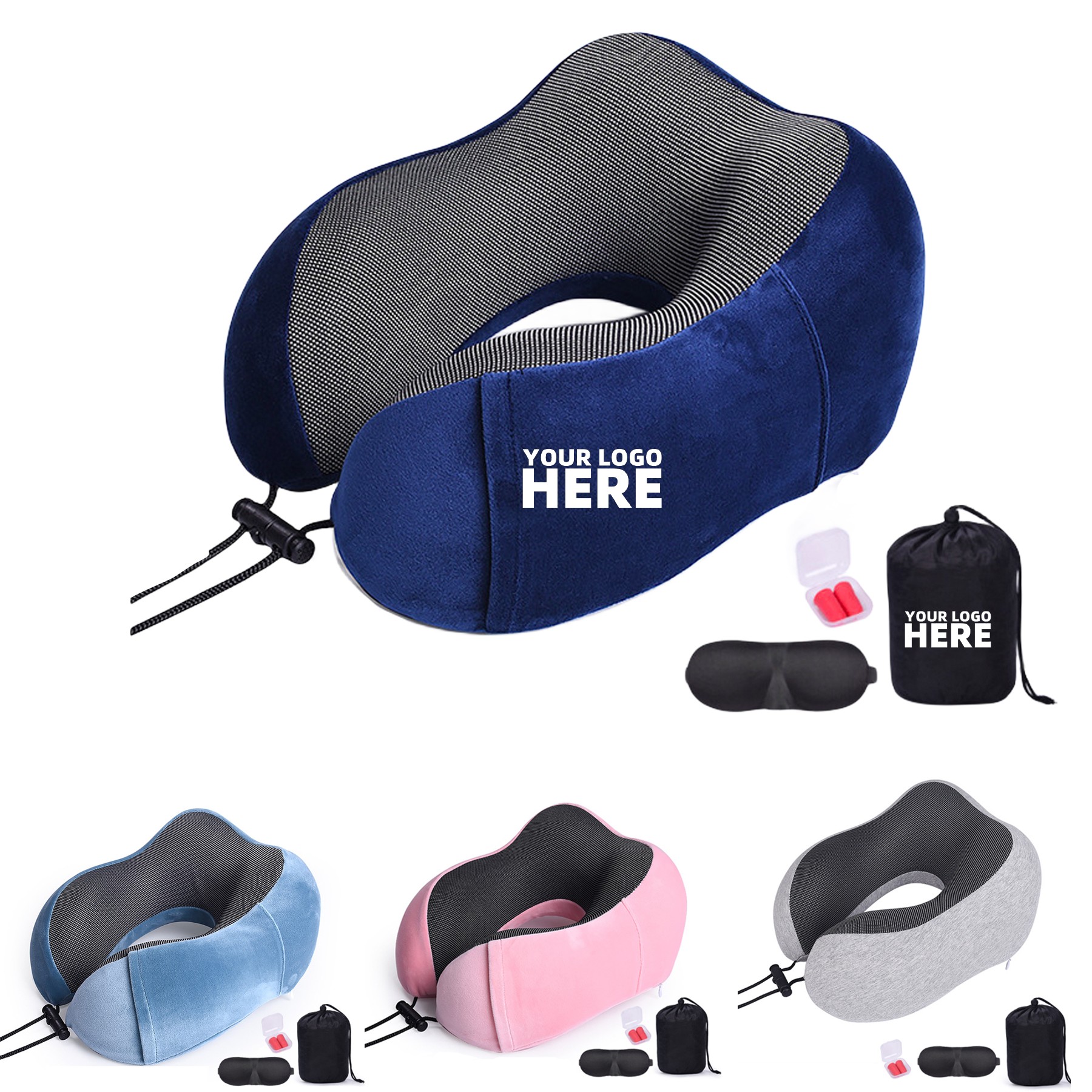 U Shape Neck Support Travel Pillow With Eye Mask Set 1