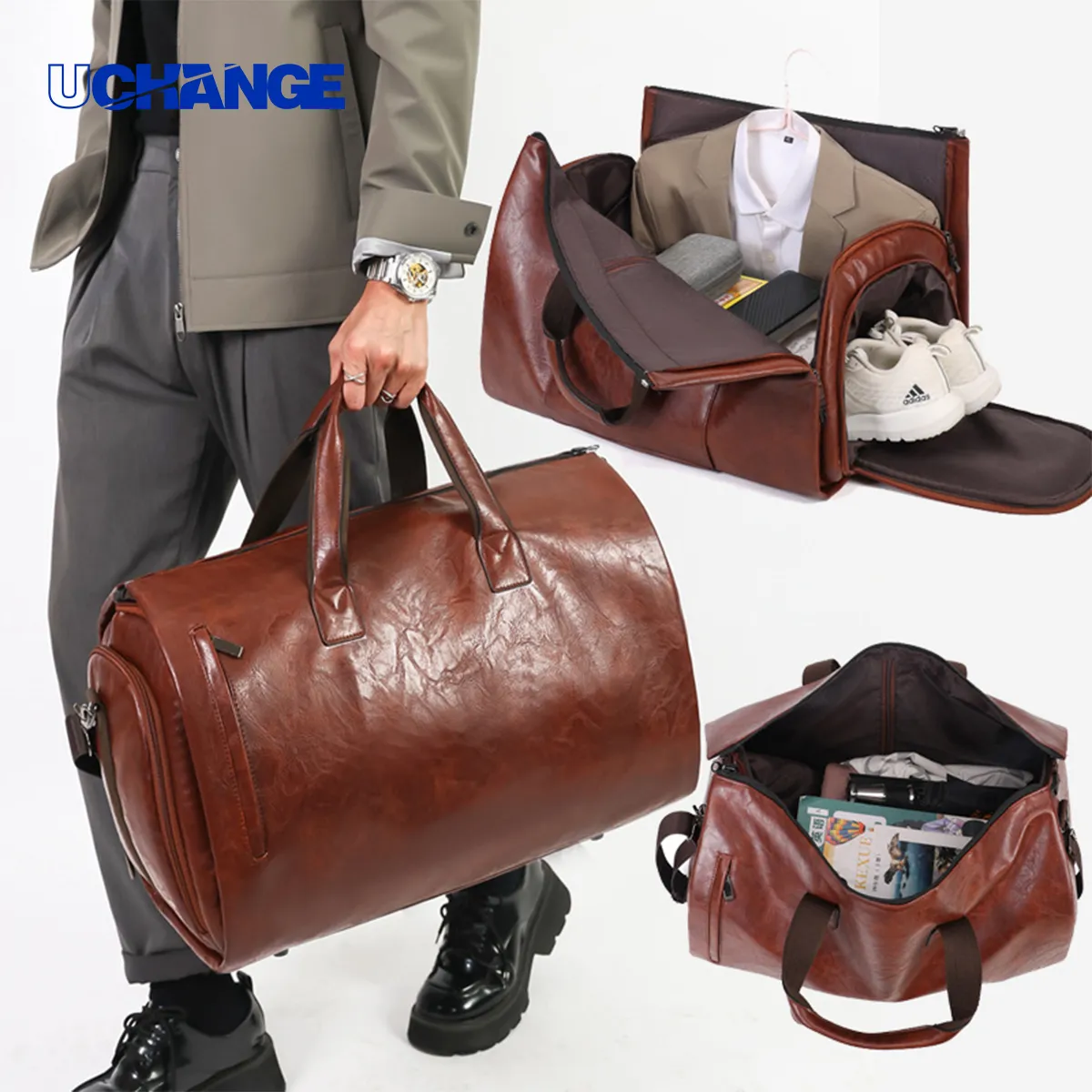 Faux Leather Weekender Duffel With Shoe Compartment 3