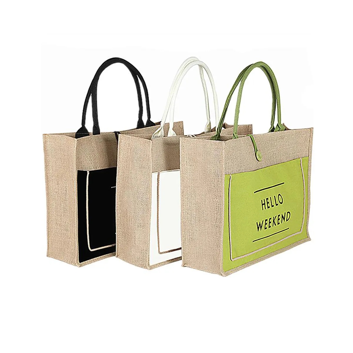 Reusable Jute Shopping Tote Bag with Bamboo Handles 7