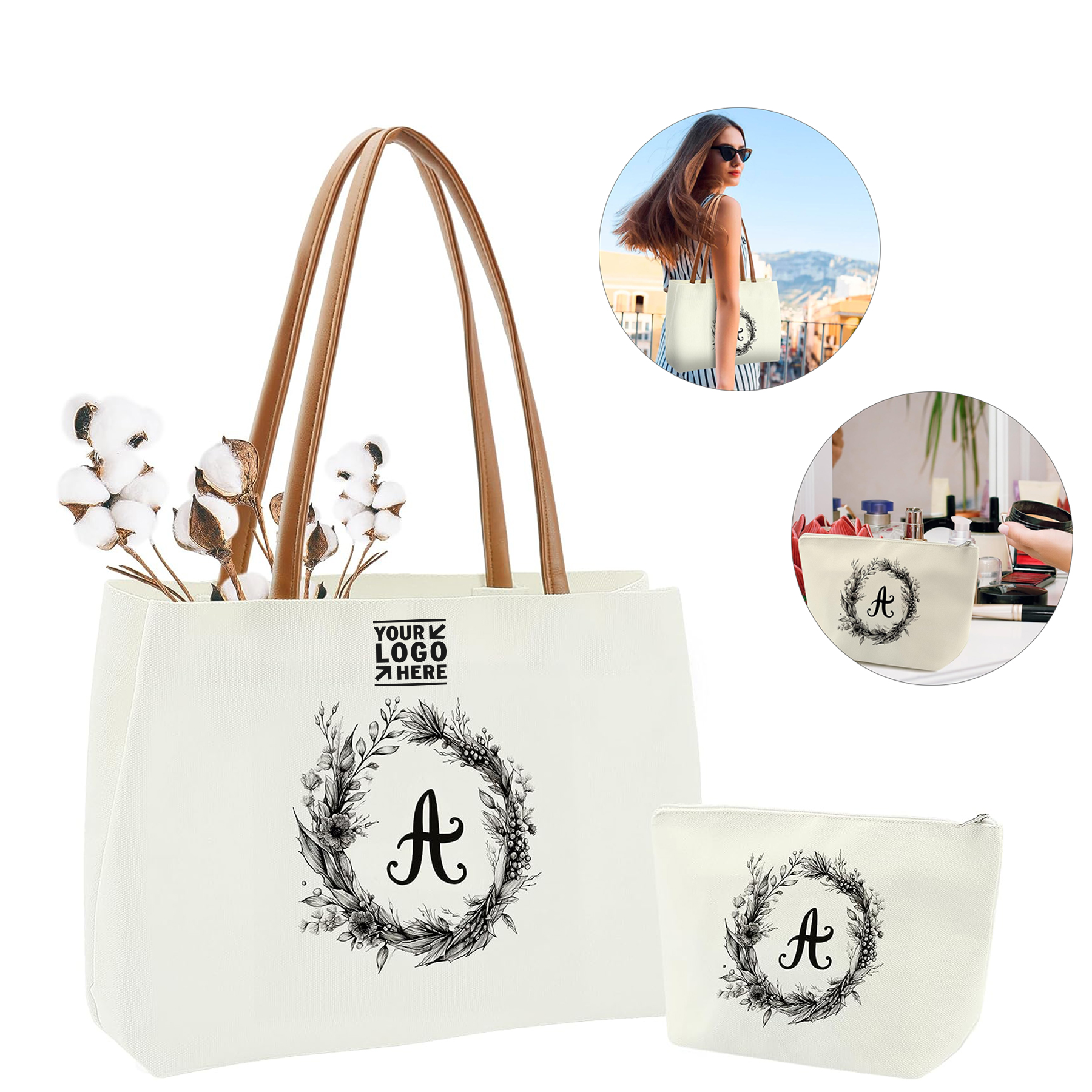 Personalized Birthday Gifts Inner Pocket Canvas Tote Monogrammed Make Up Bag 