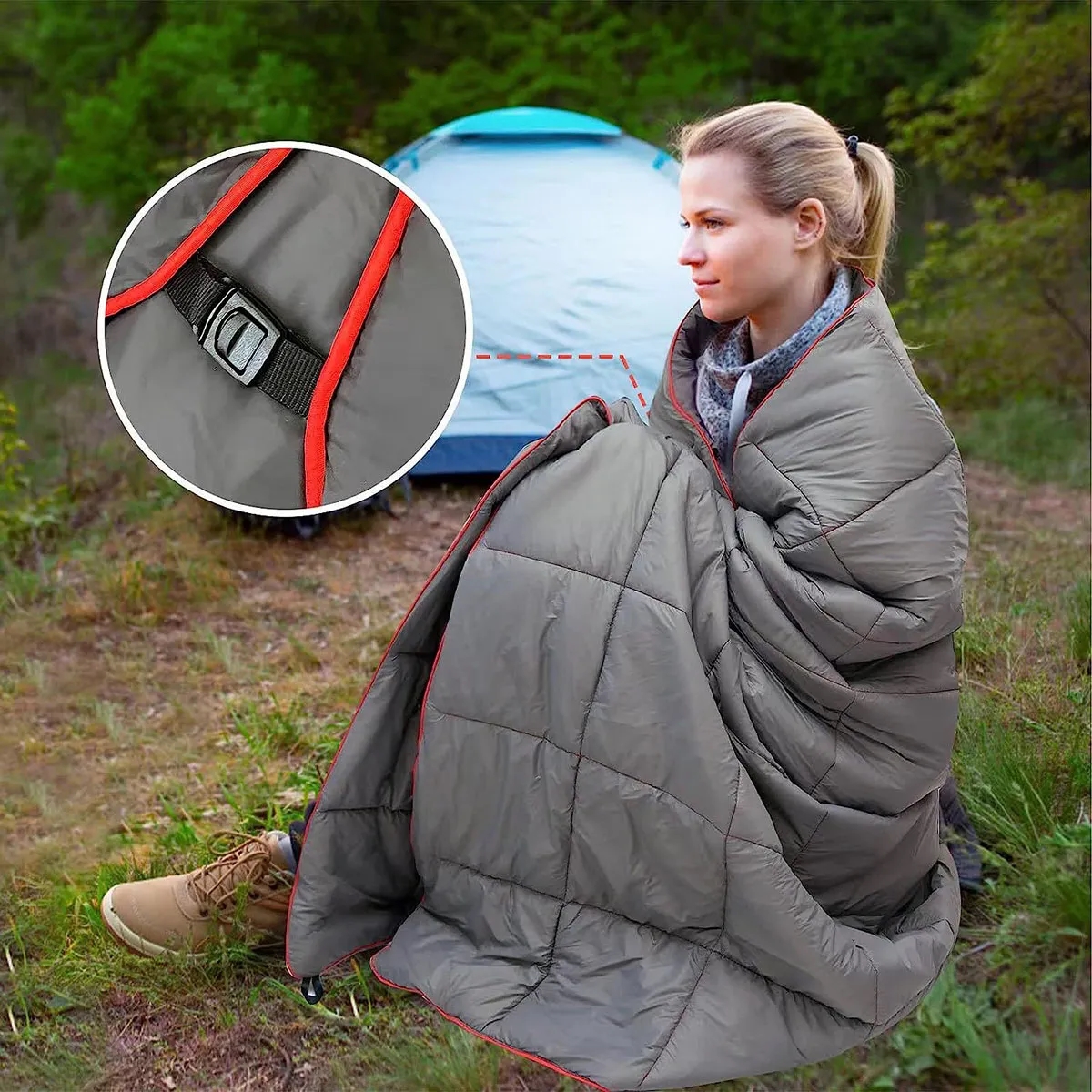 Branded Puffy Waterproof Camping Wearable Packable Blanket 10