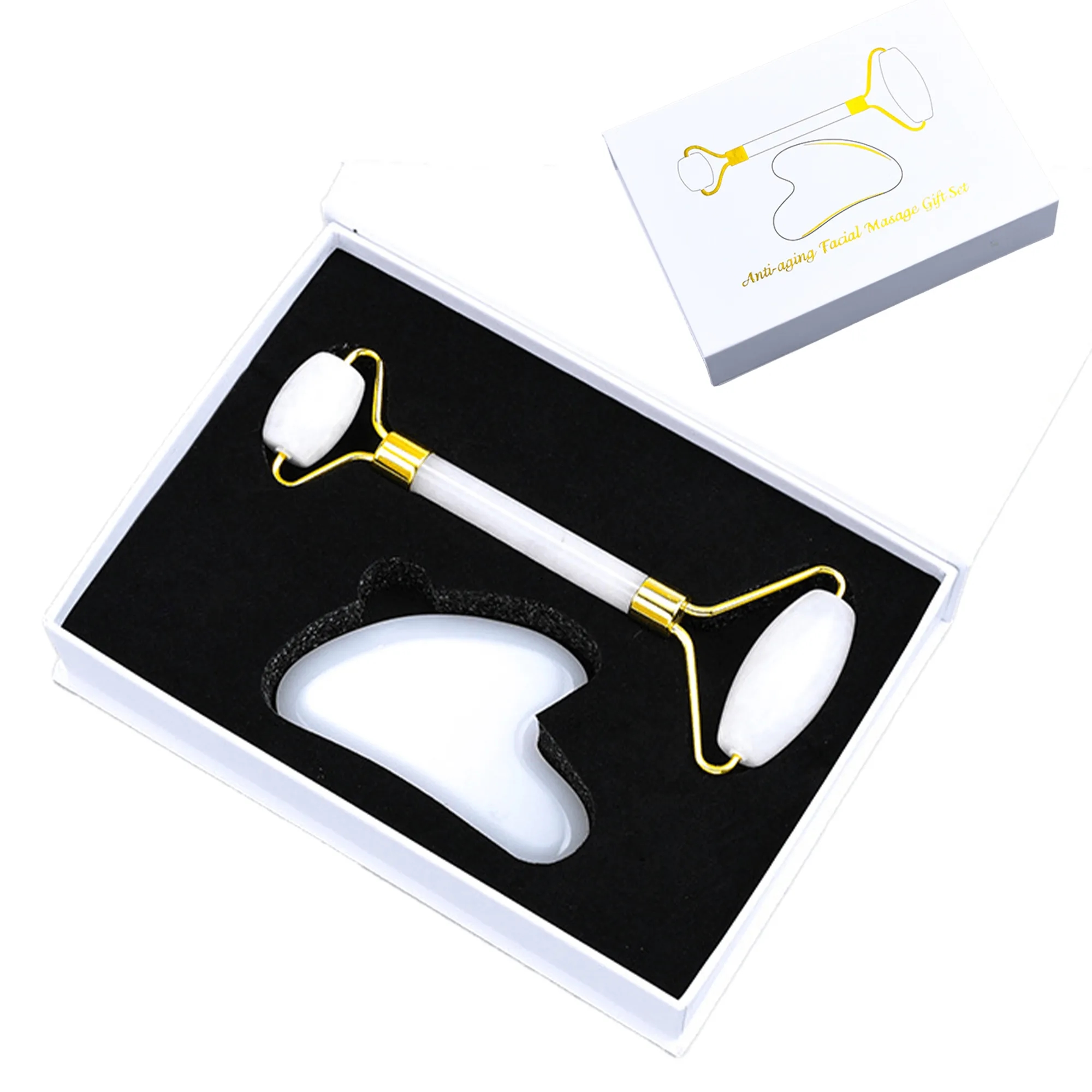 Face Roller & Gua Sha Set Jade Facial Tool 2