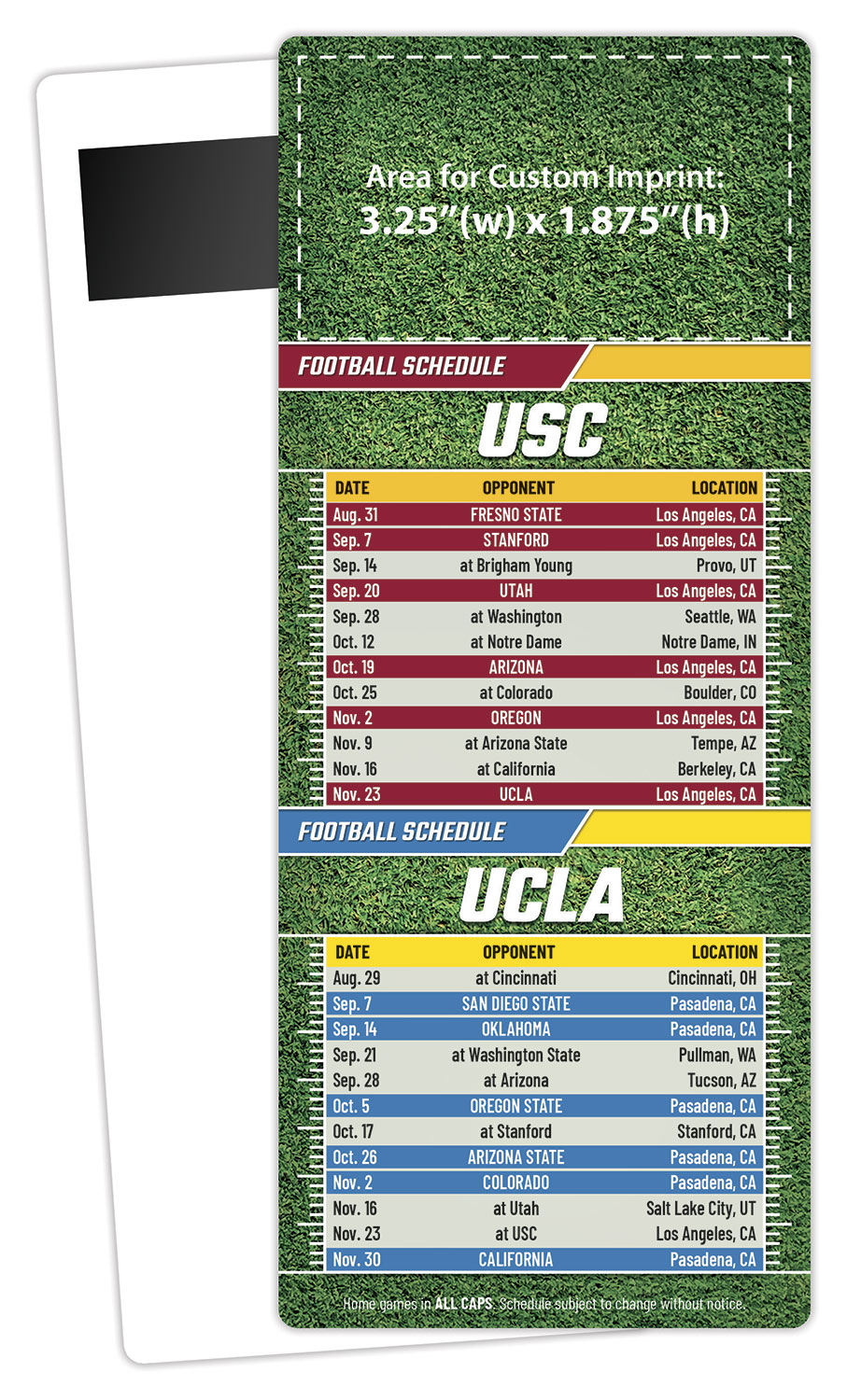 Football Schedule Laminated Card/Postcard with Magnet Strip 3.5x8.5 - 14 pt. 1