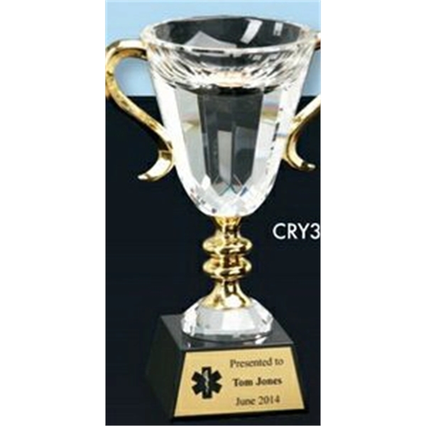 8.5" Prism Optical Crystal Award w/Gold Handles & Marble Base 2