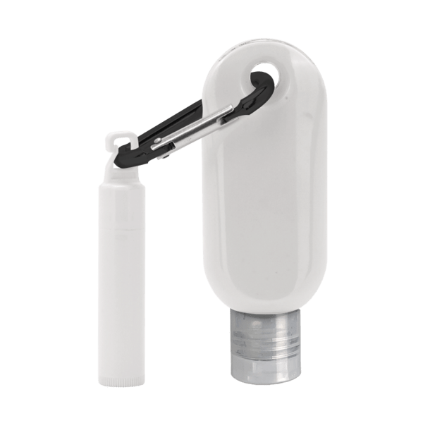 Custom 1.9 oz. SPF 50 Sunscreen with Carabiner and SPF 15 Lip Balm in White Tube with Hook Cap 5