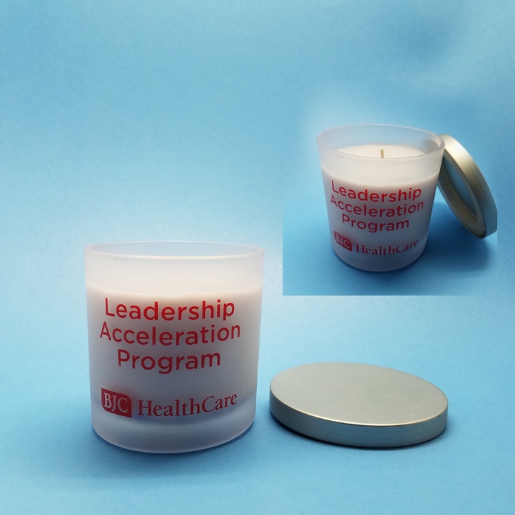 Frosted Glass 10oz. Candle Silver Lid 2