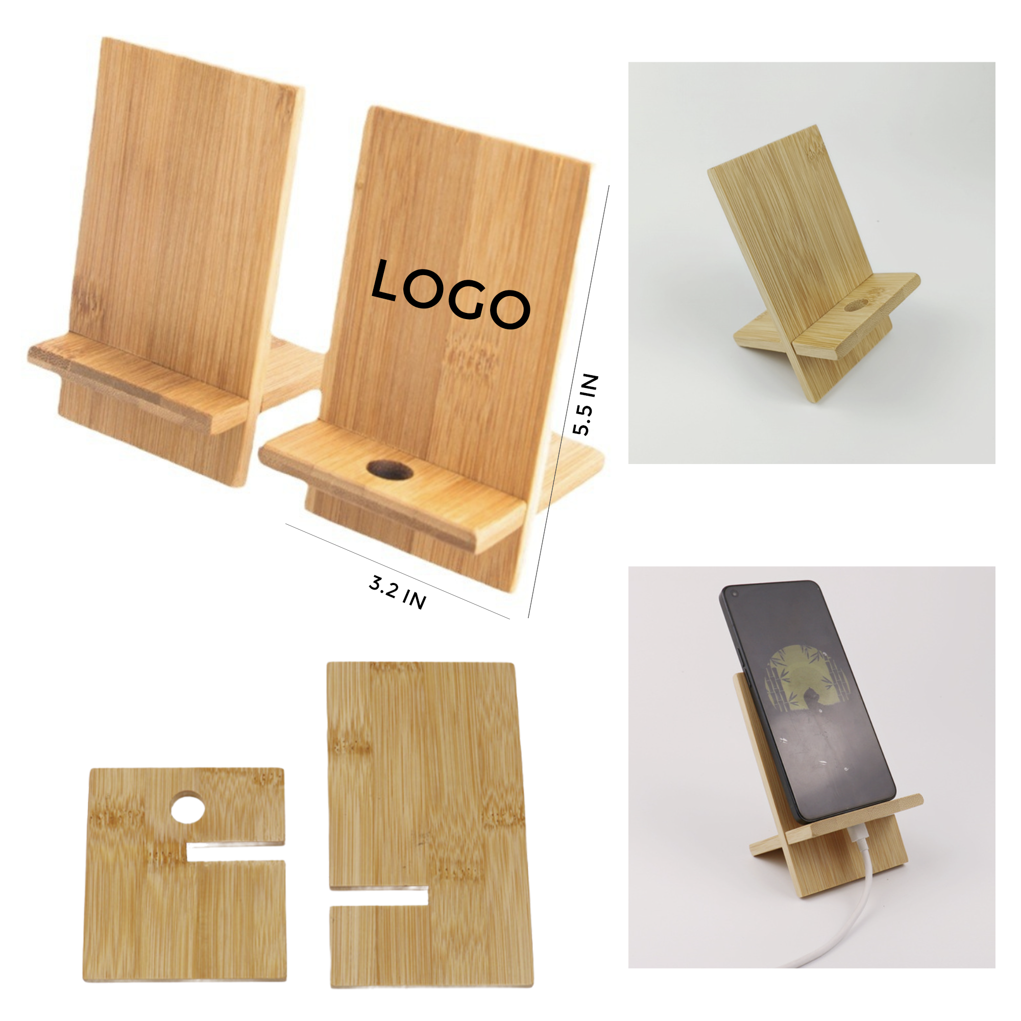 MOQ 10 PCS Eco-Friendly Bamboo Portable Cell Phone Holder 2