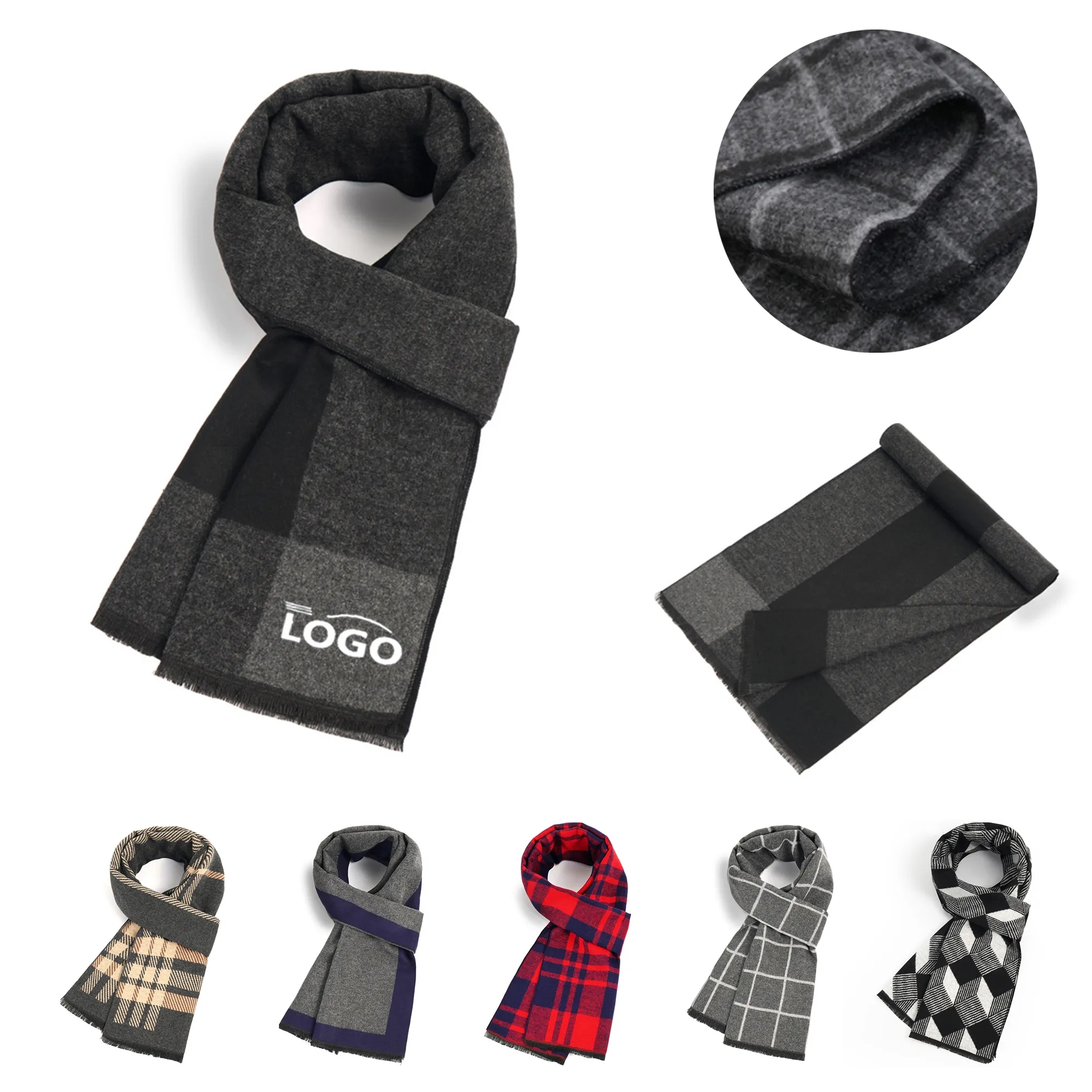 MOQ50 Winter Plaid Faux Cashmere Scarf Shawl 1