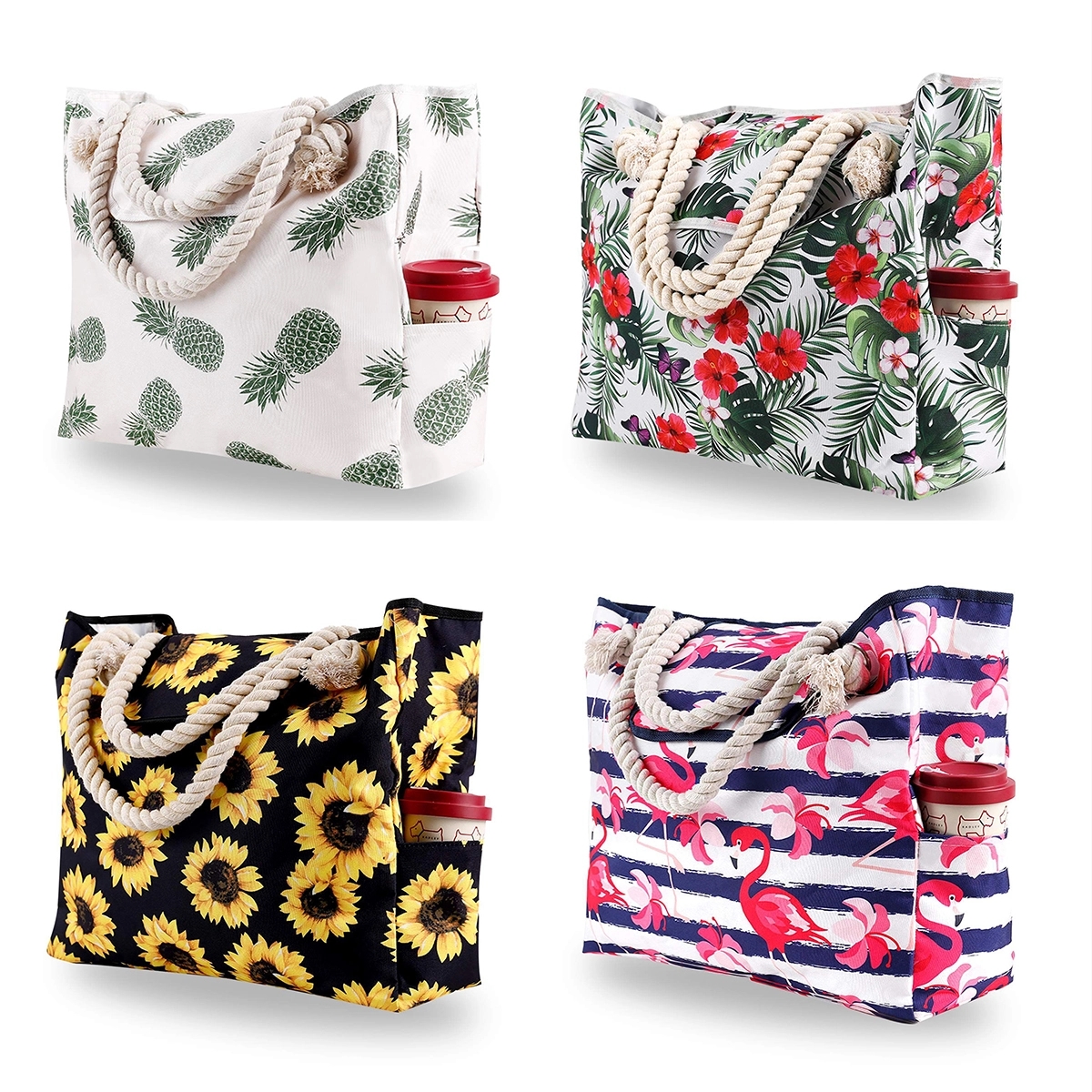 Large Sandproof Foldable Women Beach Tote Bag, custom tote bag with logo imprint 3