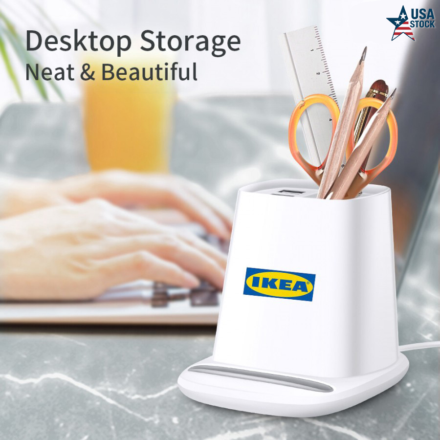 5W Wireless Charger Pen Holder With Dual USB Charging Ports 2