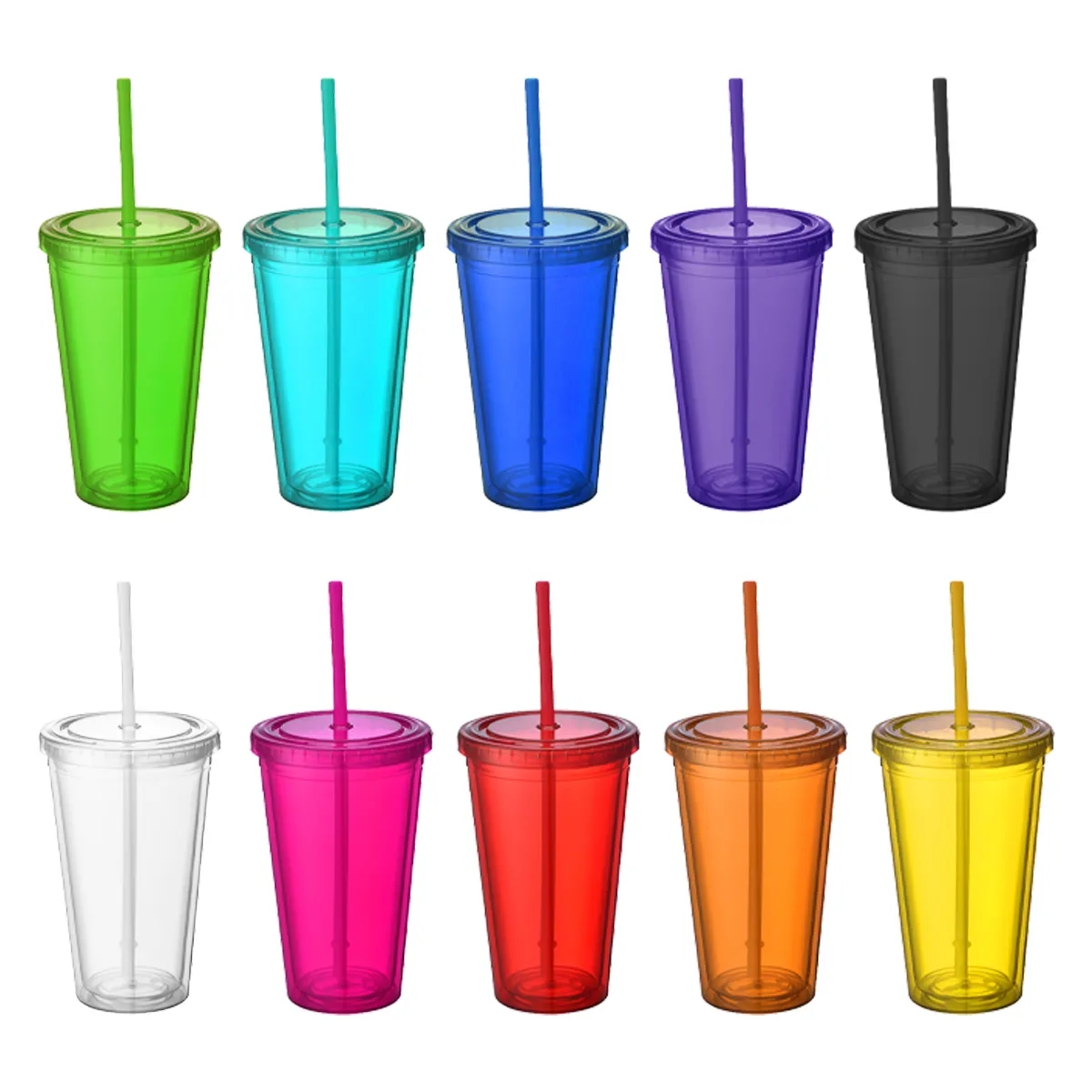 16 Oz. Acrylic Double-Wall Reusable Cup With Lid And Straw 4
