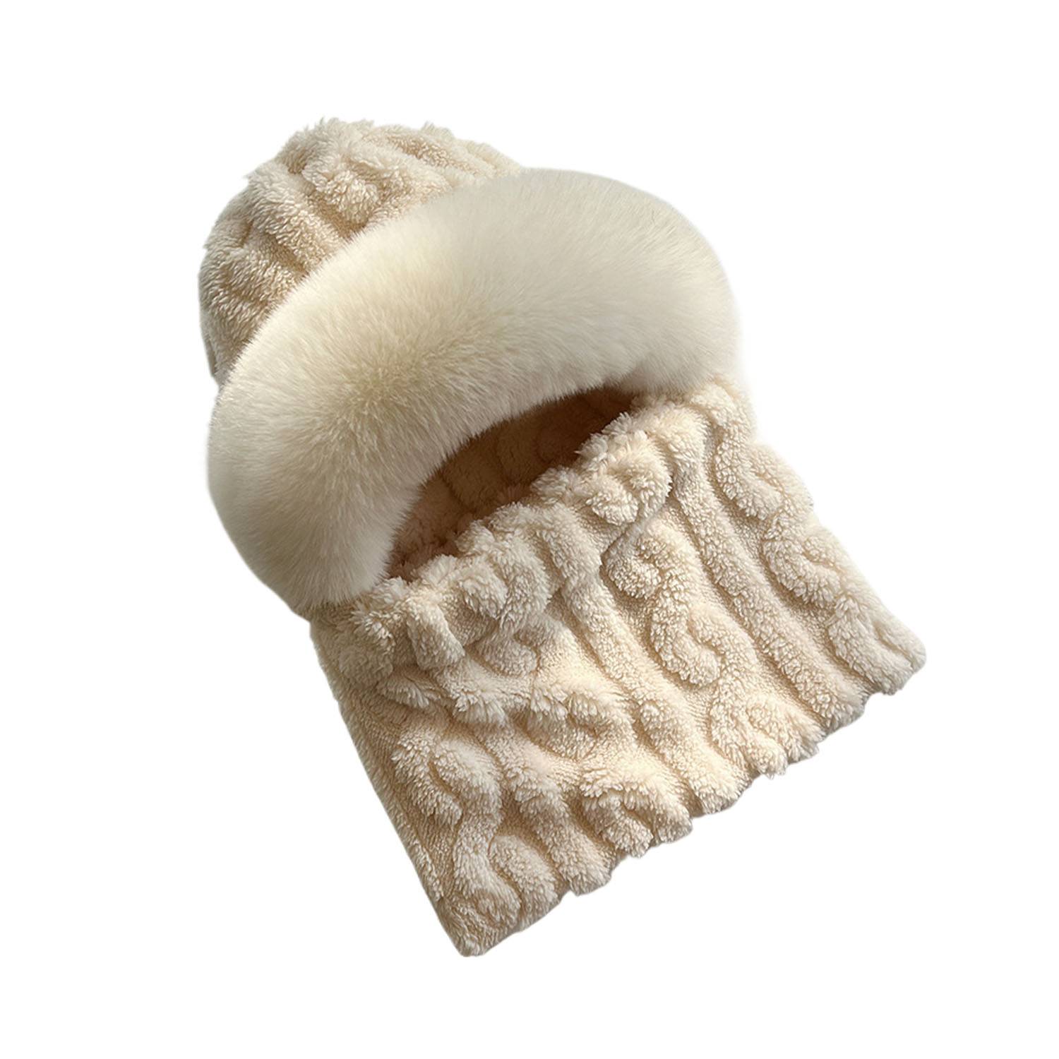 Windproof Plush Hat w/ Winter Neck Scarf Warmer 9