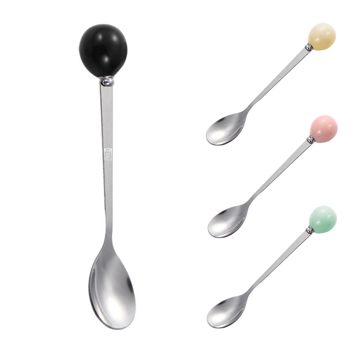 Stainless Steel Tea Coffee Dessert Ceramic Ball Spoon 1