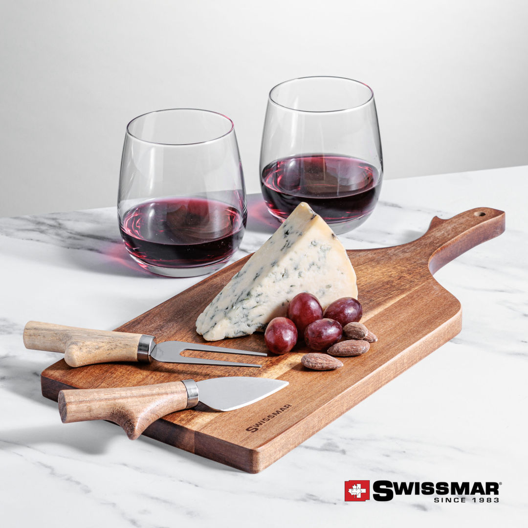 Swissmar® Paddle Board & 2 Crestview Stemless Wine 4