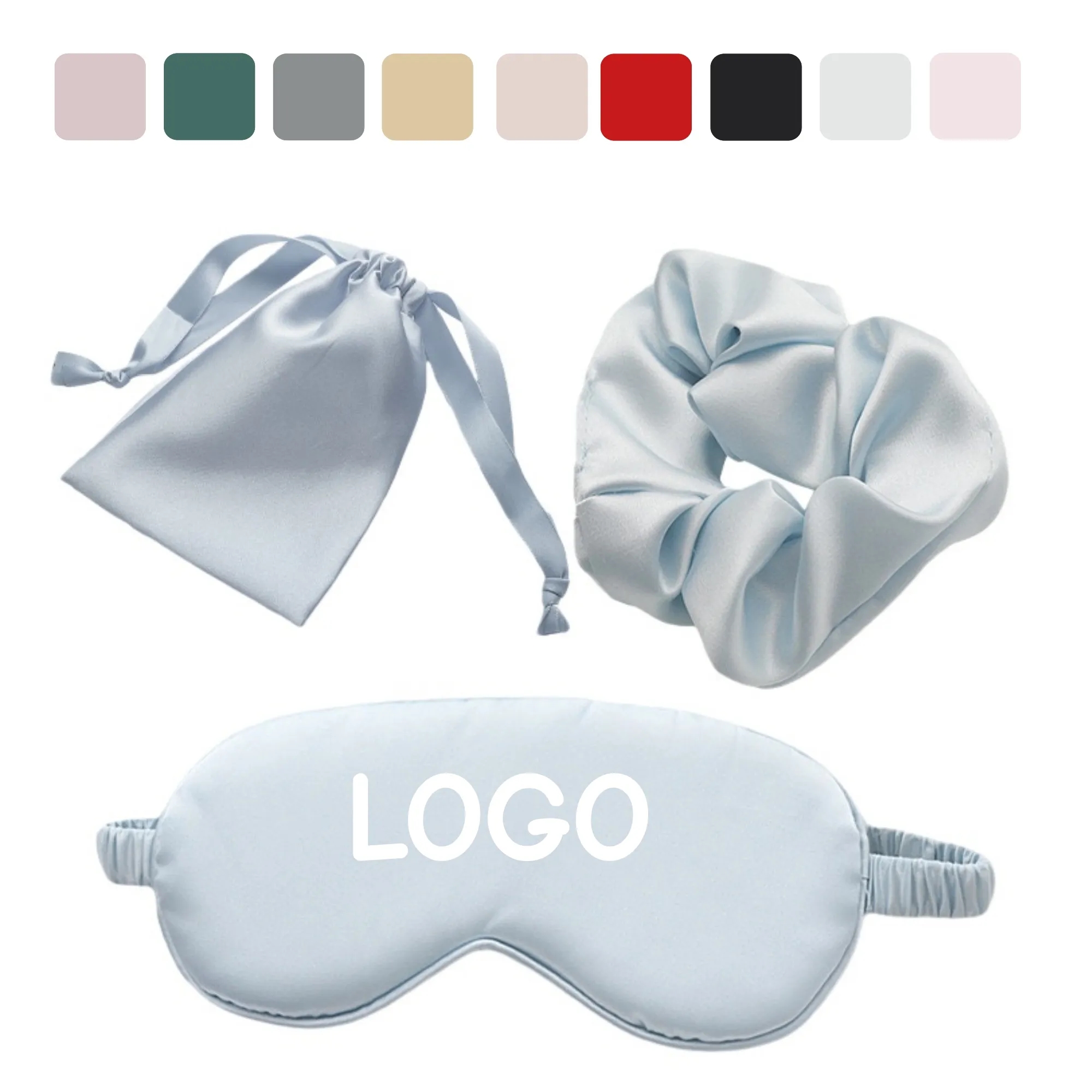 3 Piece Travel Set Sleep Mask Scrunchie Drawstring Bag 3