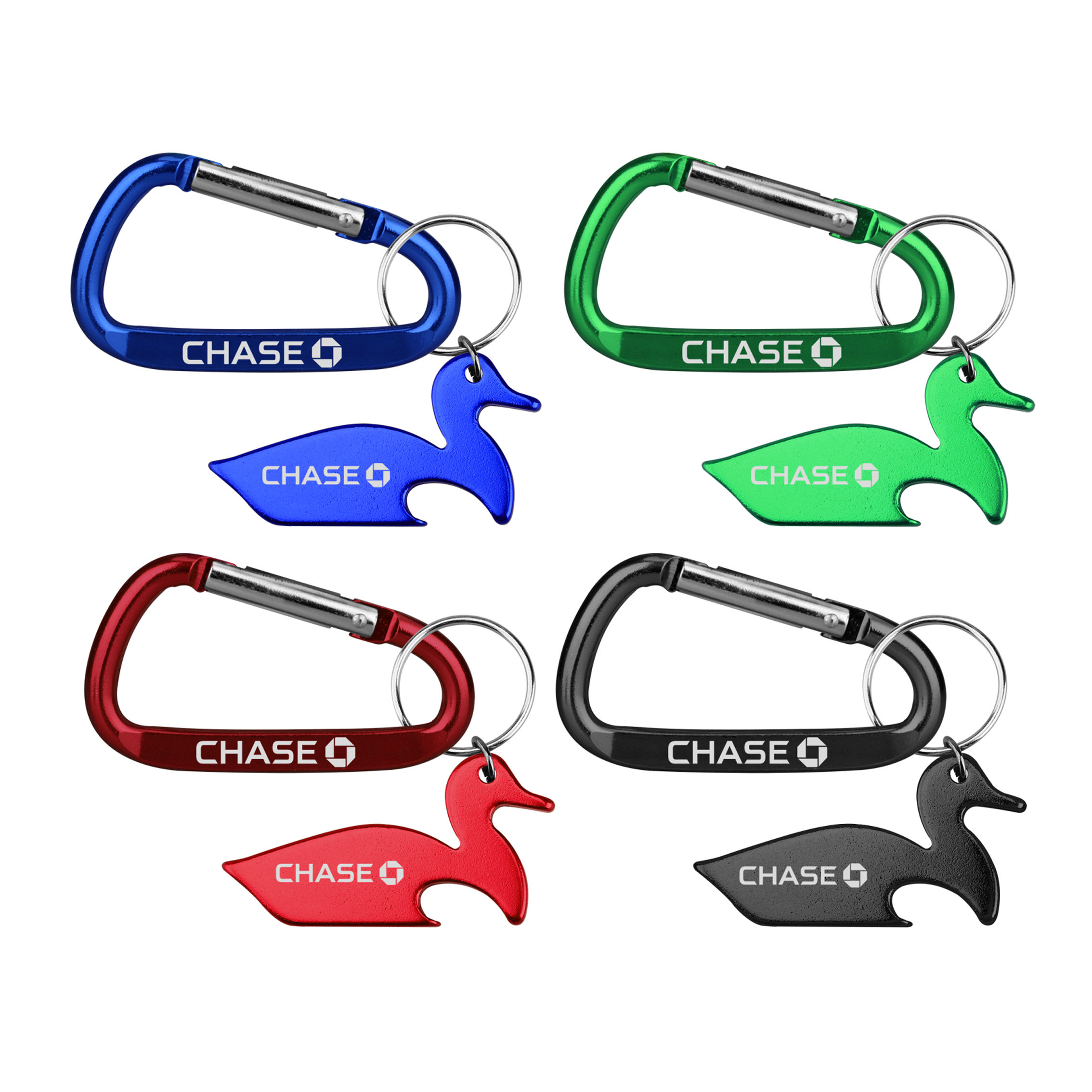Duck shape bottle opener with key chain and carabiner