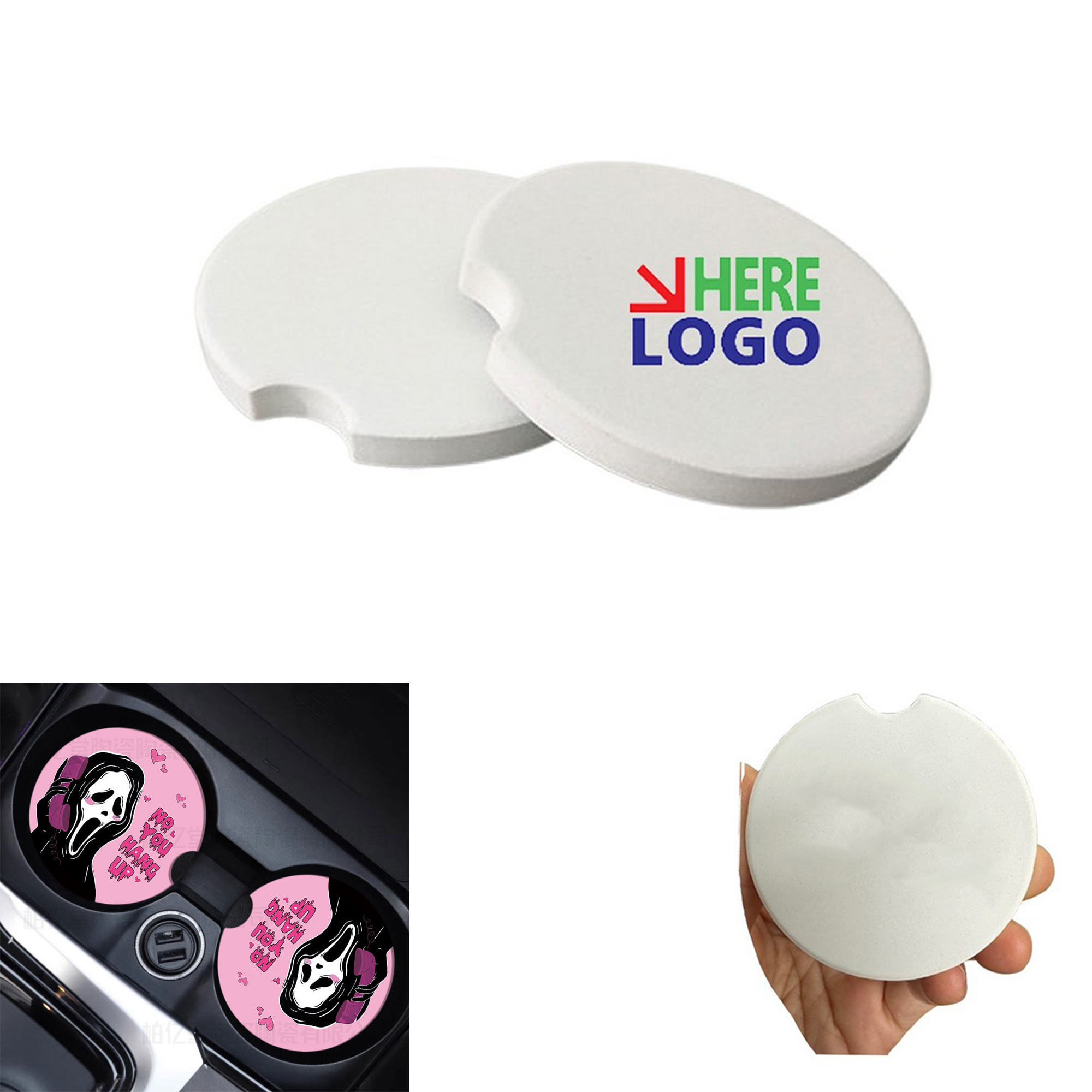 MOQ50 Absorbent Ceramic Car Coaster 2