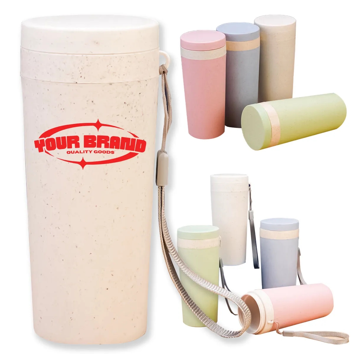 10oz. Wheat straw thermos Water Bottle with lanyard 8