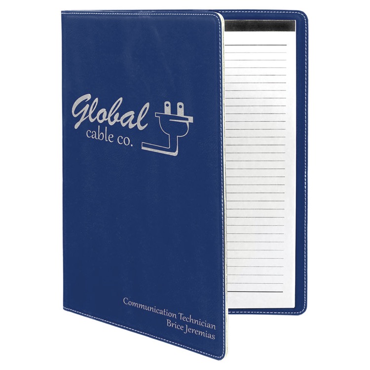 9 1/2" x 12" Blue/Silver Leatherette Portfolio with Notepad 3