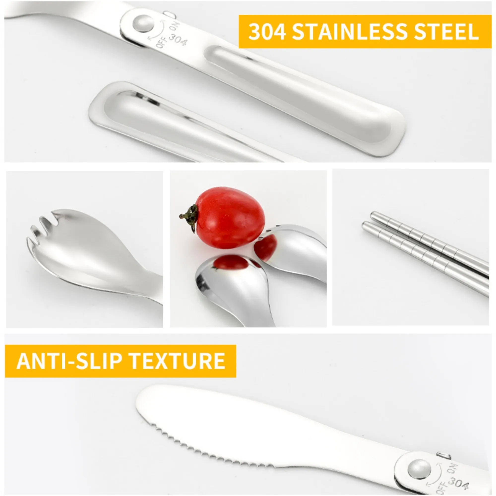 Foldable Stainless Steel Camping Utensils Set 10