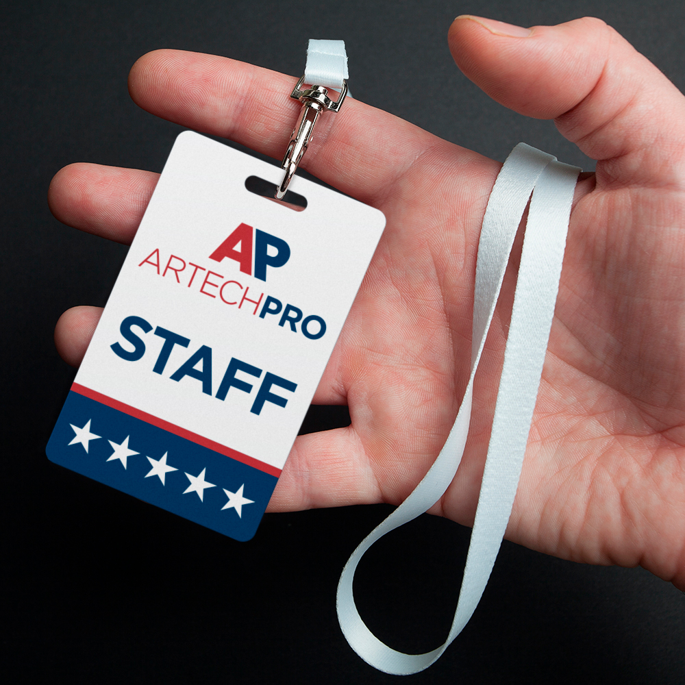 Premium Plastic ID Neck Tags Vertical Style 2.13"x3.38" Full Colour on front, Black on back