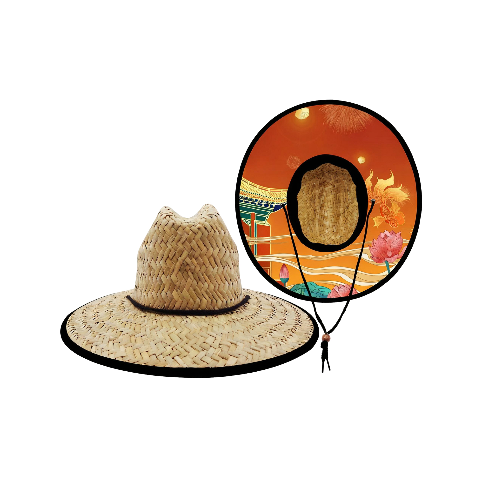 Wide Brim Straw Sun Hat With Adjustable Cord 9