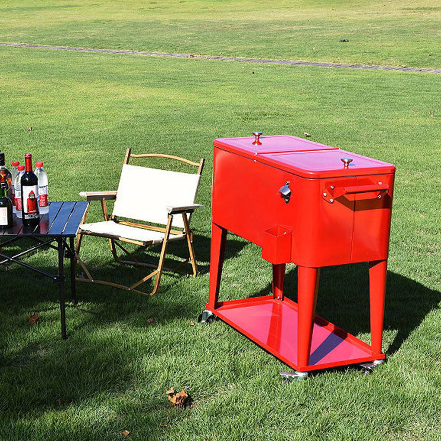 80 Quart Stainless Steel Ice Chest Cooler Cart w/ Wheels 6