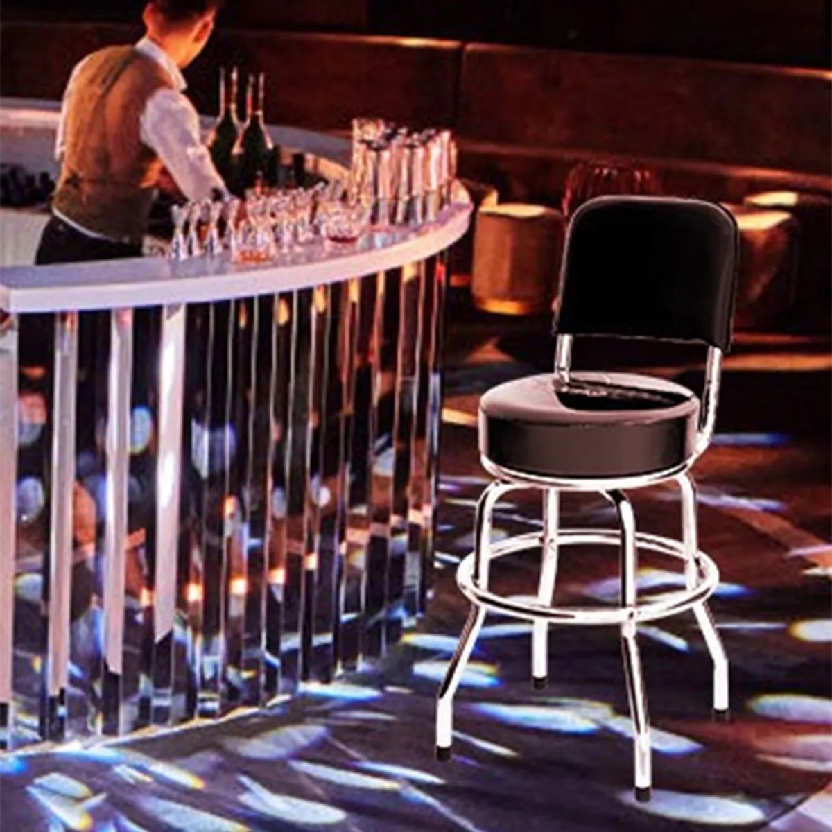 Double Ring Padded Bar Stool with Backrest & Chrome Base 2