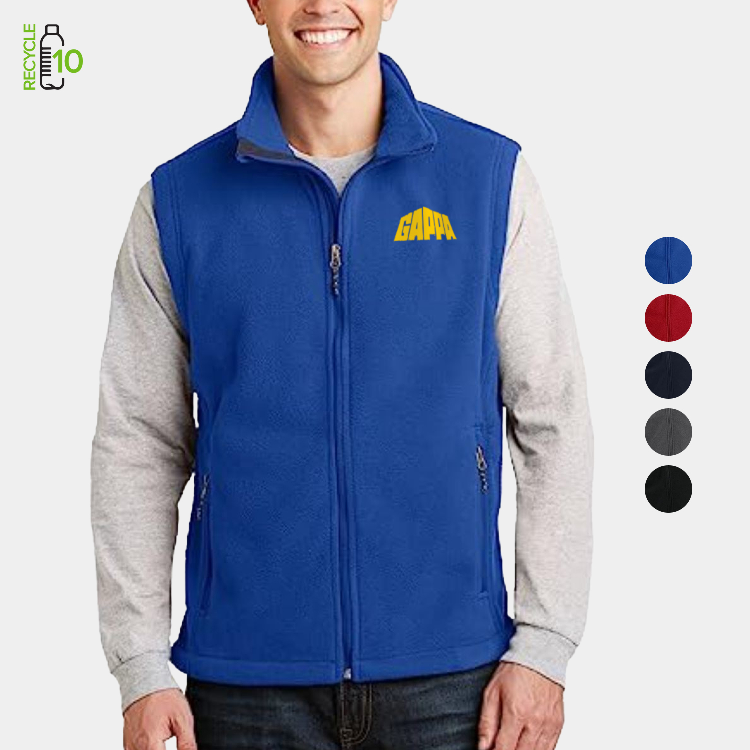 REPREVE® - Men's Recycled Sleeveless Full Zip Fleece Vest w/ Pocket & Wrinkle Resistance 1