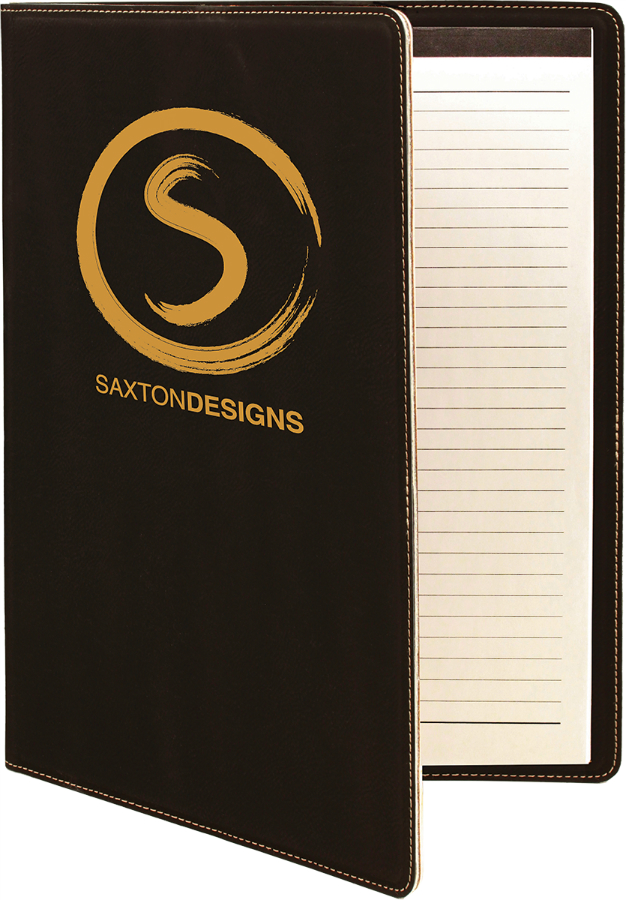 9 1/2" x 12" Black/Gold Leatherette Portfolio with Notepad 2