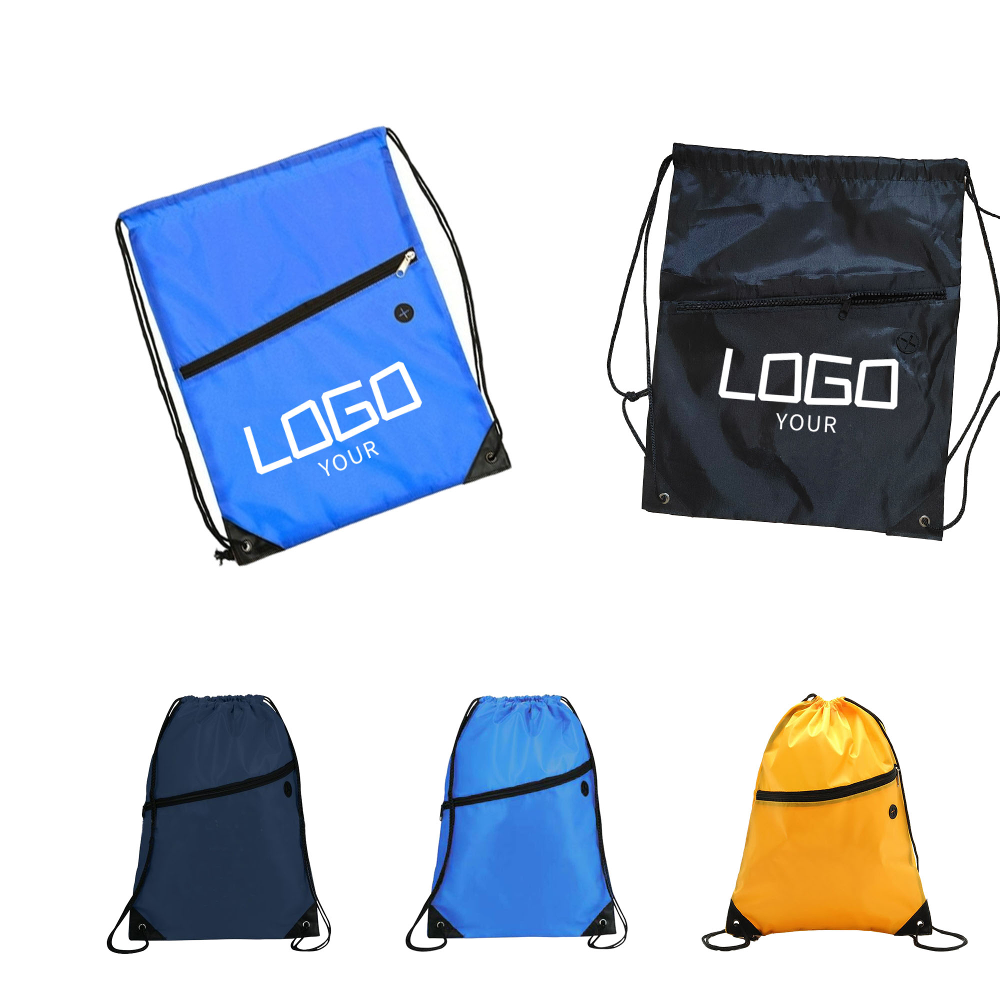 Drawstring Sports Pack With Front Zipper W/Grommet 2