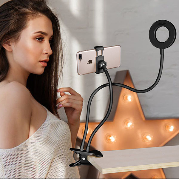 2 In 1 LED Selfie Ring Light Rotating Desktop Phone Stand 3