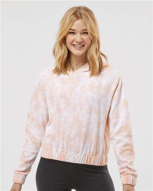 Women's Sueded Fleece Tie-Dyed Crop Hooded Sweatshirt - W23718 11