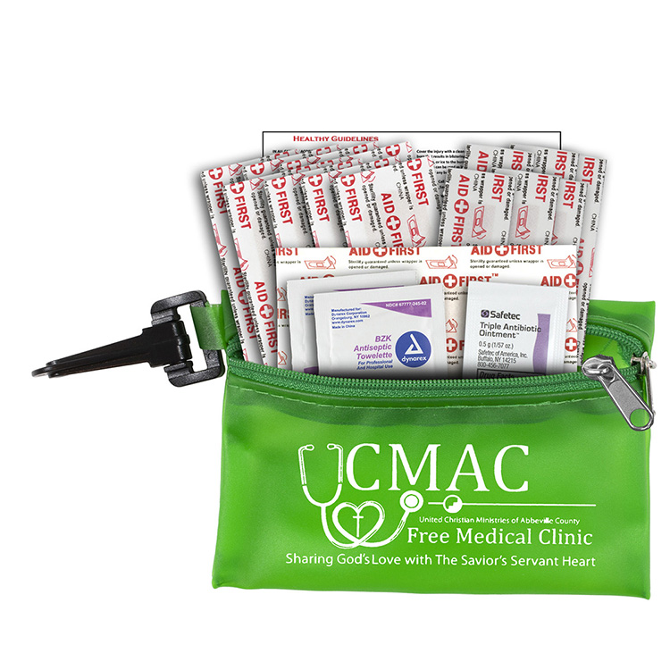 "MEDI" 19 Piece First Aid Kit in Translucent Zipper Kit with Plastic Carabiner Attachment 25